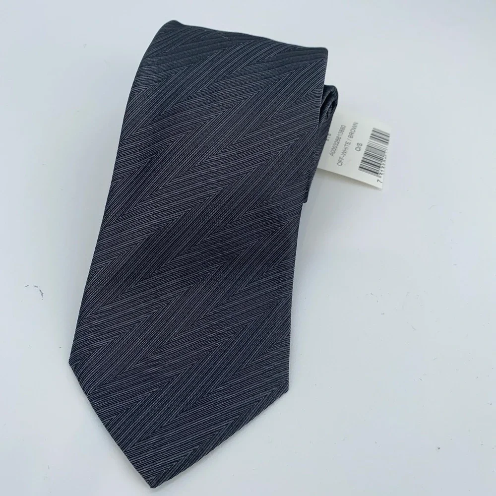 Eton Tie Mens One Size Off White Brown Silk Herringbone Necktie Made In Italy